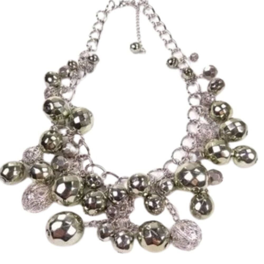 Silver Tone Metal Ball Bead Collar Necklace